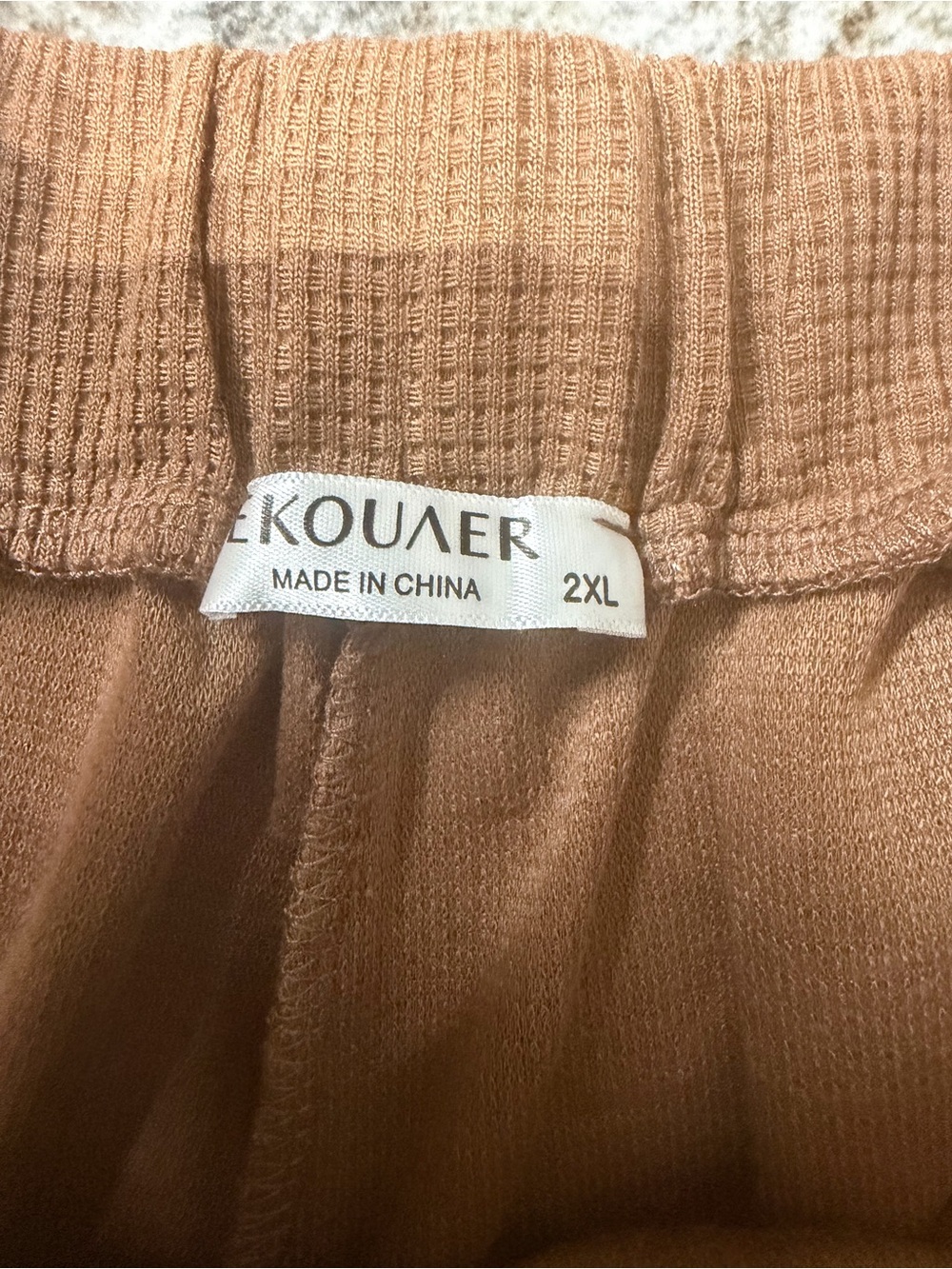 Ekouaer Waffle Knit Lounge Set 2 Piece Oversized V-Neck Top & Shorts Brown NWT - Picture 7 of 7